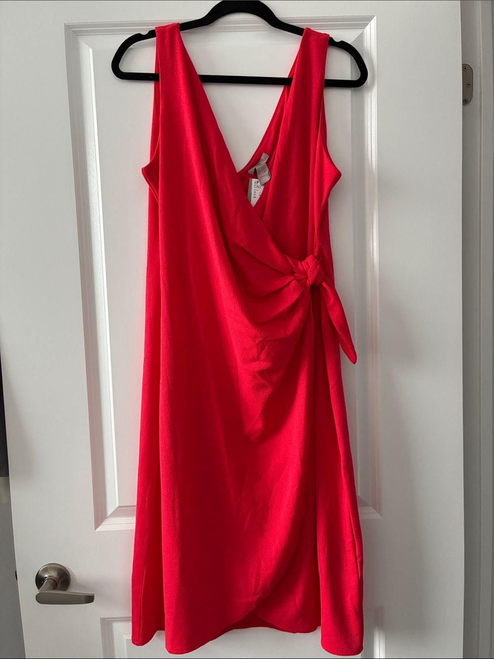 NWT H&M Size L Textured Wrap Dress - Bright Red